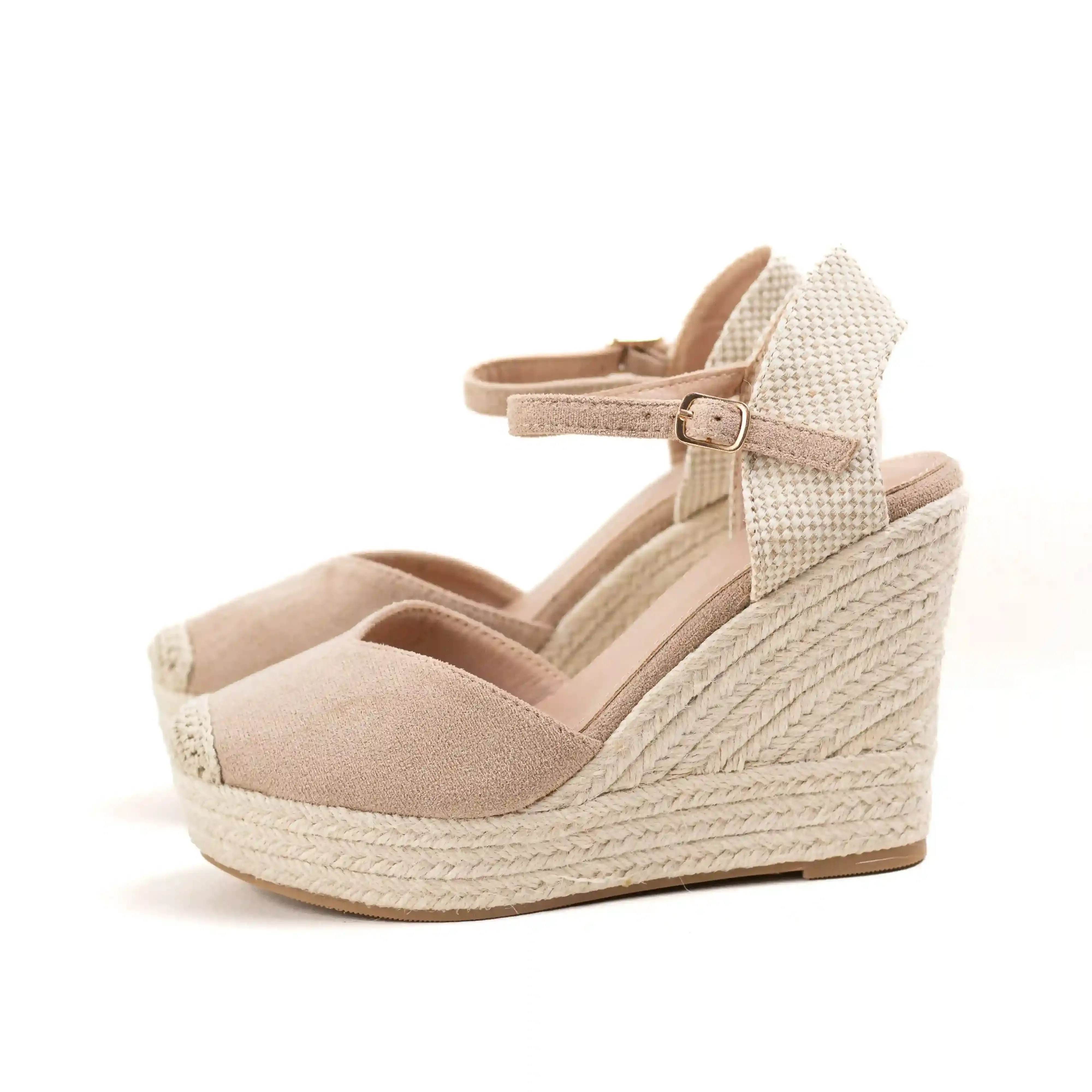 Alpargatas de cuña alta con plataforma de espartos con punta cerrada y pulsera al tobillo estilo mediterráneo Mynzi