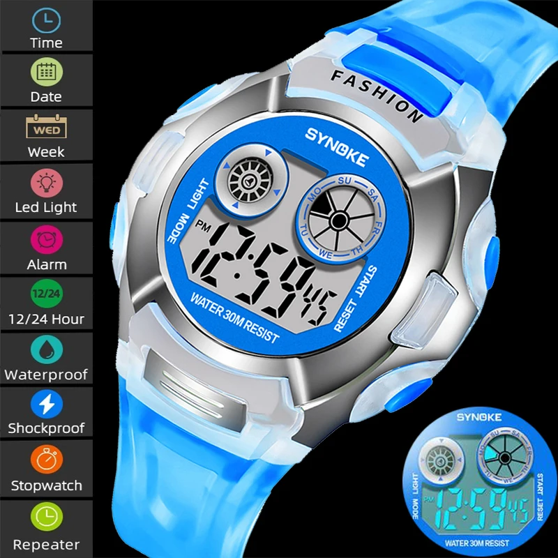 

Synoke Kid's Digital Watches 50M Waterproof Colorfully Light Led Chronograph Boy Girl Sport's Alarm Clock