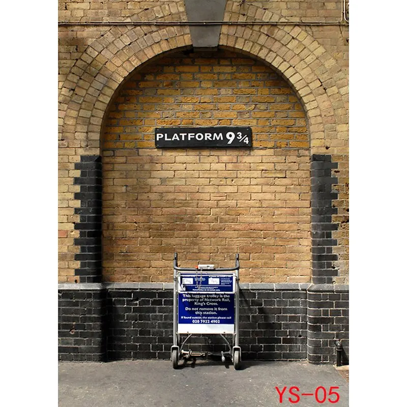Shuozhike Art Stof Hemelen Bakstenen Muur Fotografie Achtergrond Platform 9 3/4 Treinstation Fotostudio Achtergrond SS-12
