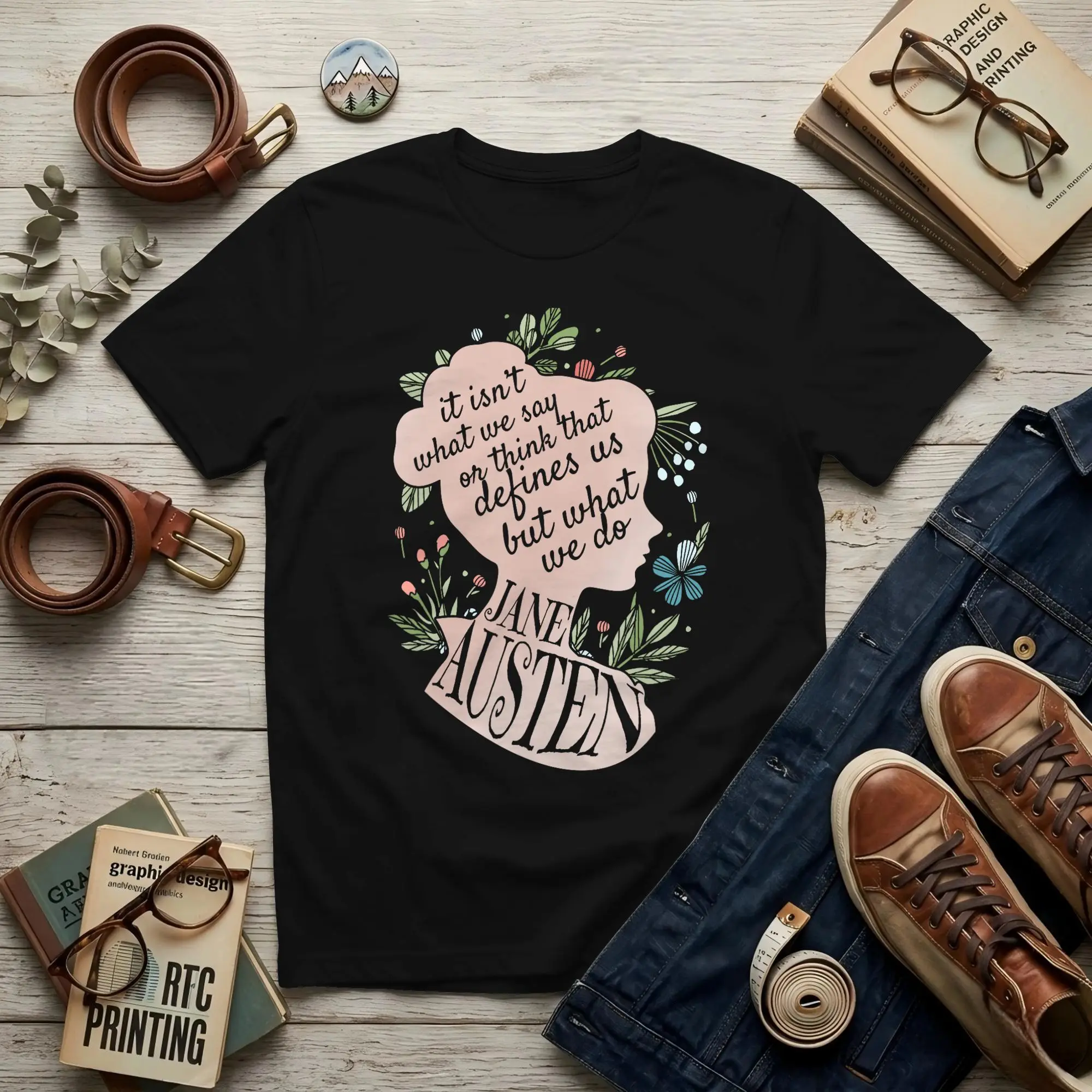 Jane Austen Poet Writer   Literary   Book Club Men T Shirts  Amazing Tees Short Sleeve O Neck Cotton Party Clothing T-Shirt