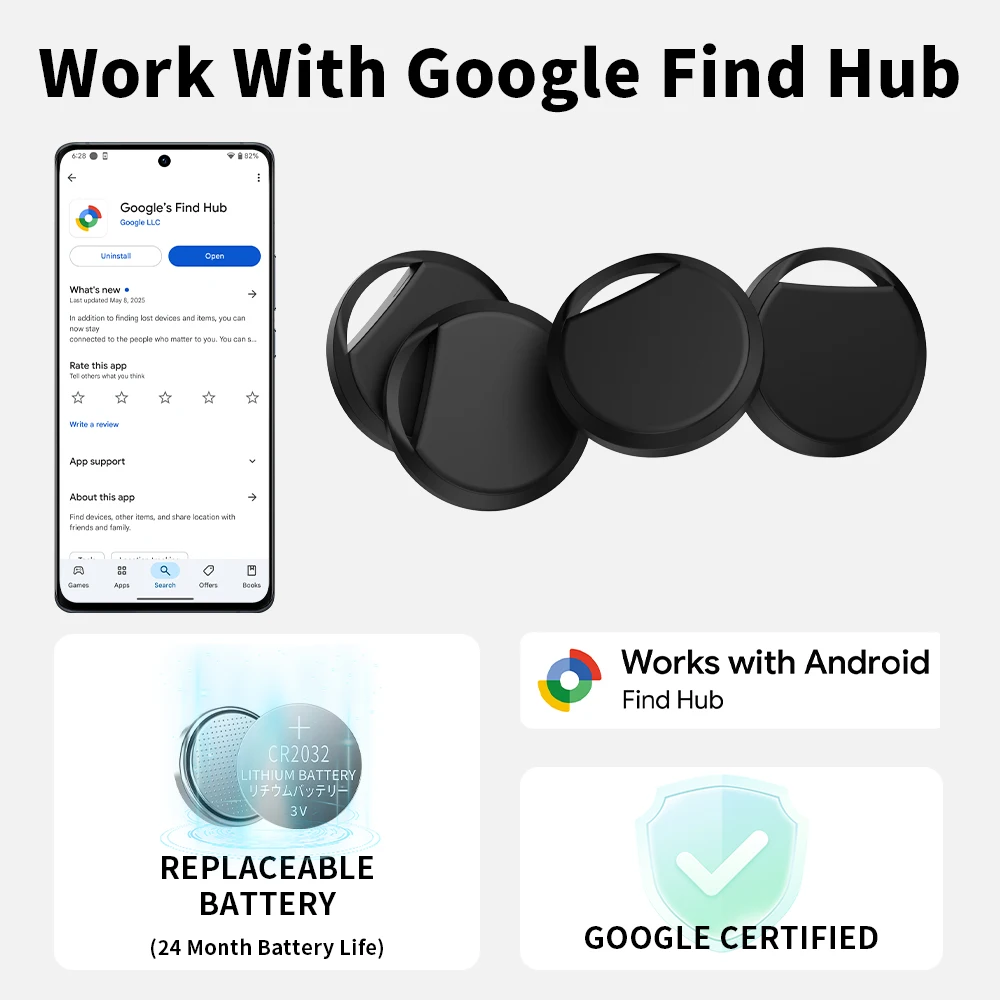 5PCS Bundle Bluetooth Tracker Work with Google's Find Hub App Locator for Xiaomi Keys Bags Positioning Wallte Finder For Android