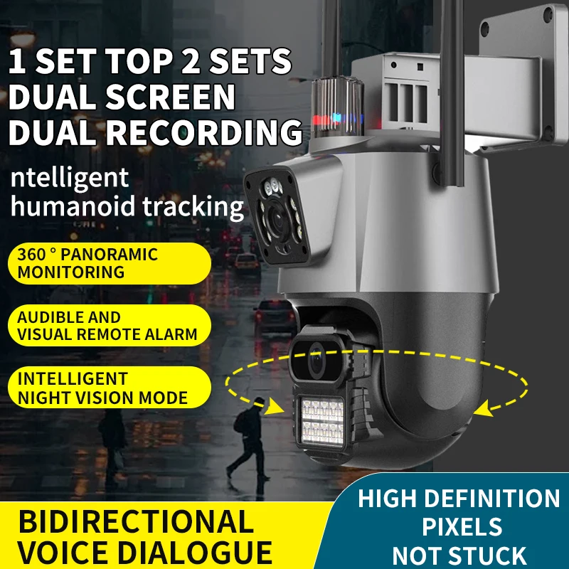 8MP 4K IP Camera Outdoor WiFi PTZ Dual Lens Dual Screen Auto Tracking Waterproof Security Video Surveillance Police Light Alarm