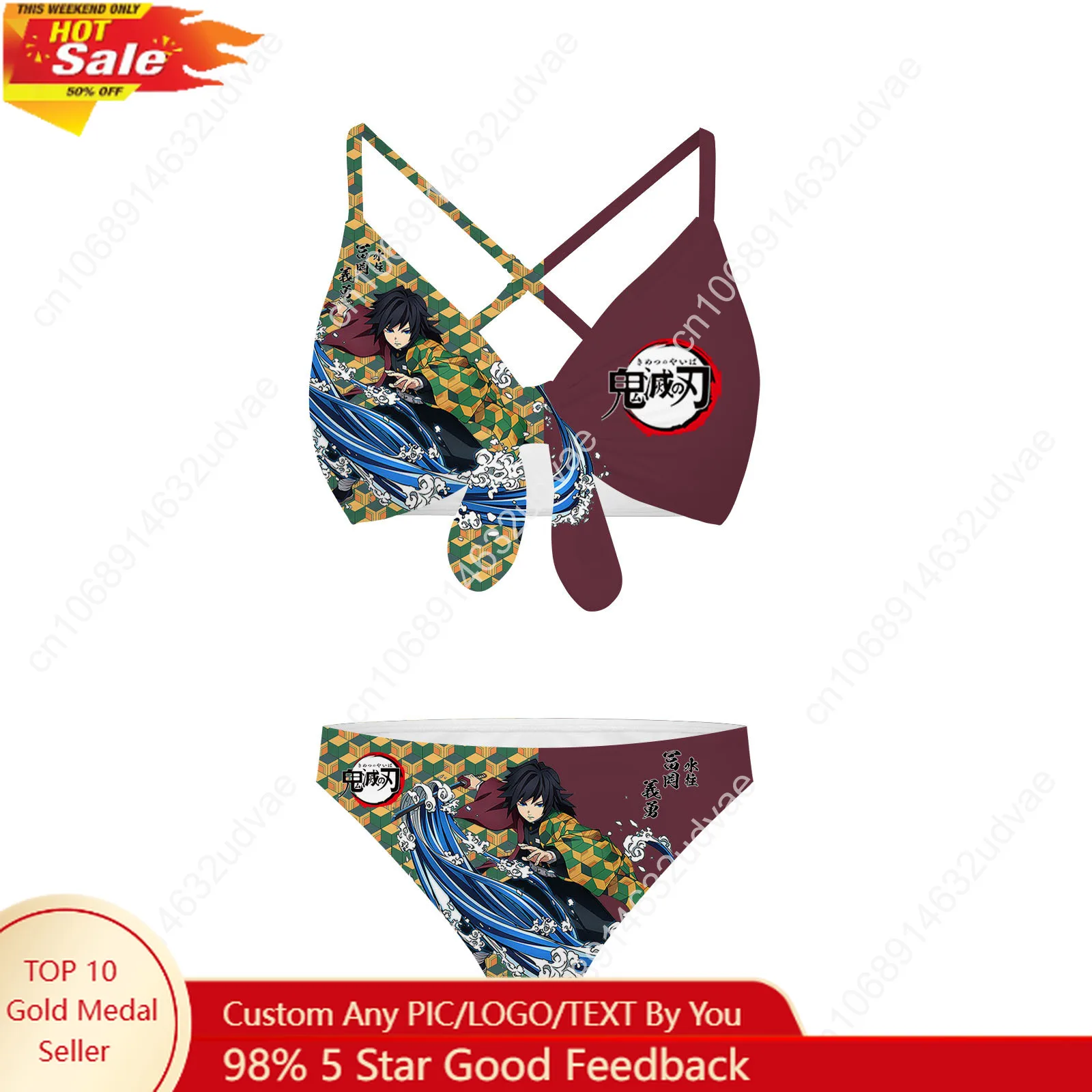 

Giyu Tomioka Kimetsu No Yaiba Bathing Suits Cross Strap Suspenders Swimsuits Womens Personalized Bikini Customized Beachwear