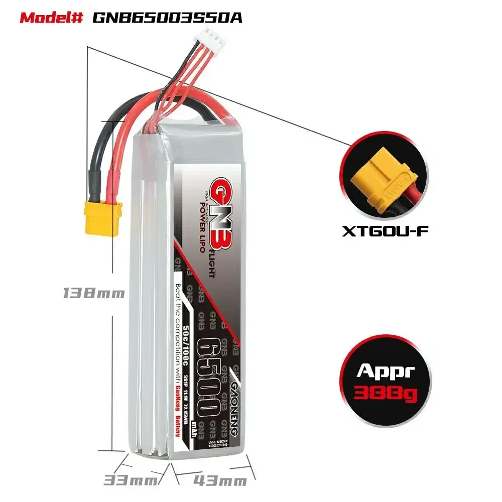 GAONENG 6500mAh 50C 3S-11.1V 4S-14.8V 6S-22.2V Lipo Battery With XT60/XT90S Plug For FPV Drone RC Helicopter Car Boat UAV Parts