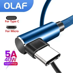 OLAF 5A USB C Cáp Sạc Nhanh Micro USB Cho Huawei Mate 40 30 Xiaomi Samsung 90 Độ Điện Thoại Di Động dây Sạc 1M/2M/3M