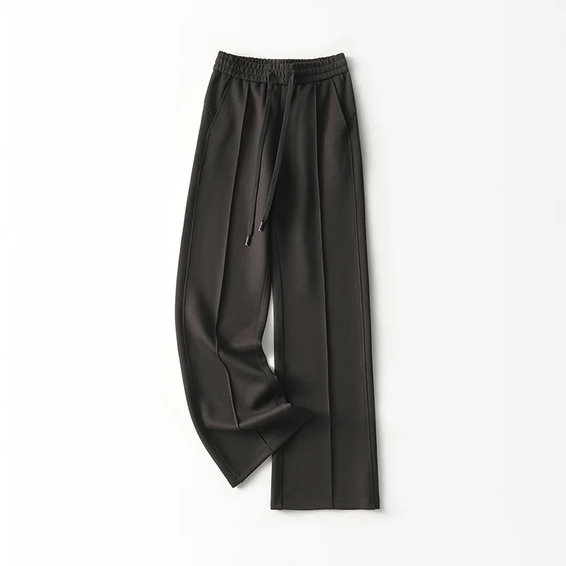 Birdtree 7,1% schapenwol wijde pijpen broek, dames wolmix elastische taille zakbroek, herfst zachte broek met trekkoord P59616JF