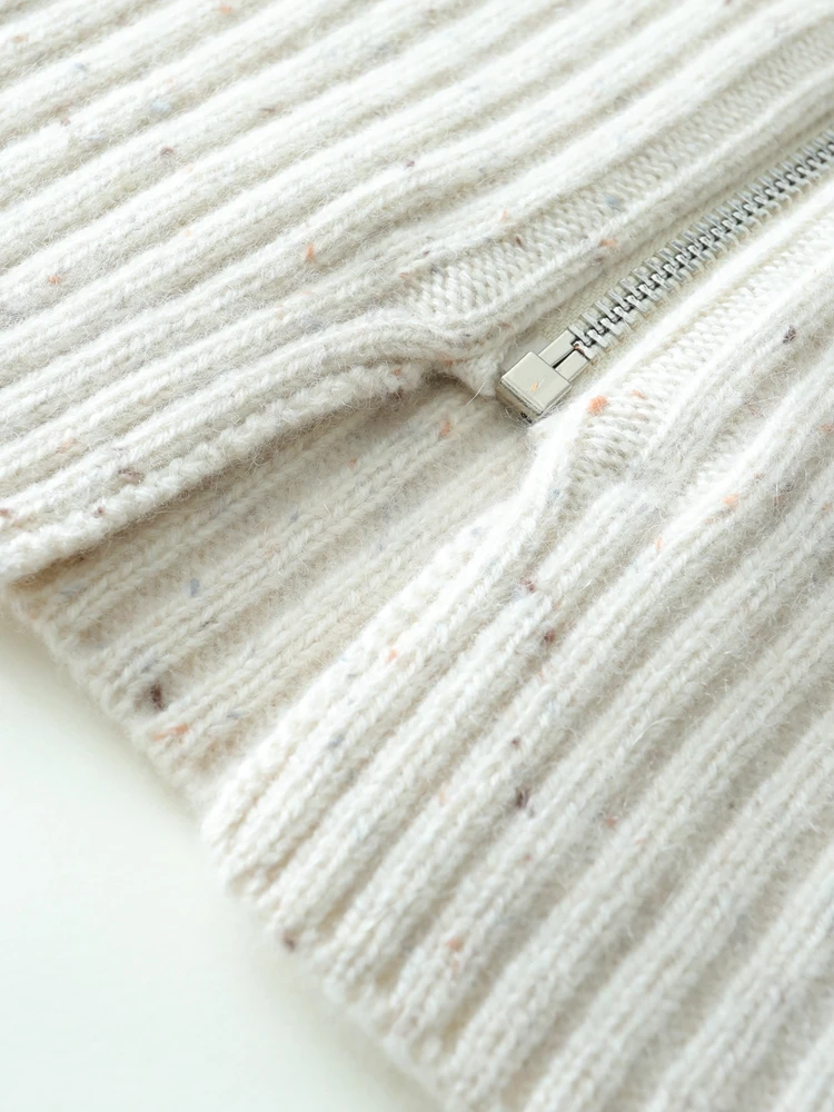 

TLOML Women's 100% Cashmere Sweater Turtleneck Zipper Cardigan Colorful yarn Sweater Autumn Winter Soft Warm Comfy Cashmere Coat