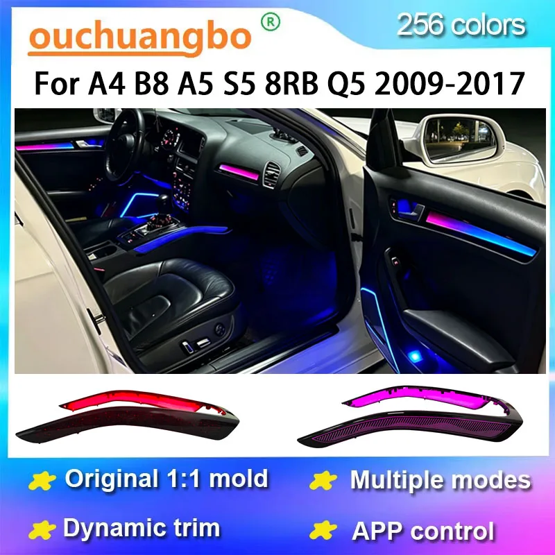 Ouchuangbo LED-Ambientebeleuchtung für A4 B8 A5 S5 8RB Q5 2009-2017 Lampen-Set Innenraum-Atmosphärenbeleuchtung Hintergrundbeleuchtung 256 Farben