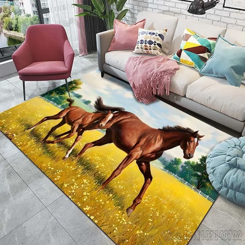 Horse Running Horse Pattern Carpet, Living Room, Bedroom, Kitchen, Bathroom, Foot Mat, Children's Room, Hotel Carpet Rug