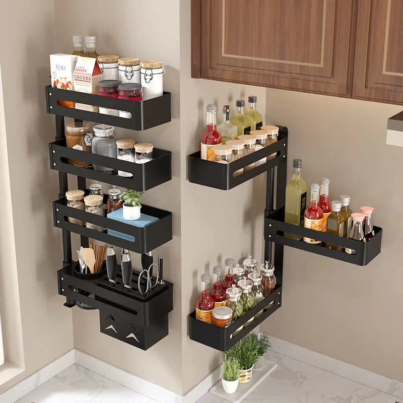 

Kitchen Shelf Corner Rotating Condiment Seasoning Rack Free Punching Wall-Mounted Rotating Multi-Functional Storage Shelf