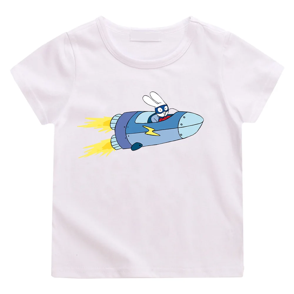 Super Rabbit Rocket T-shirt Simon Super Rabbit Tee-shirt Children Cotton Tshirts Fashion Boys Girls Clothes Summer Kids Top Tees