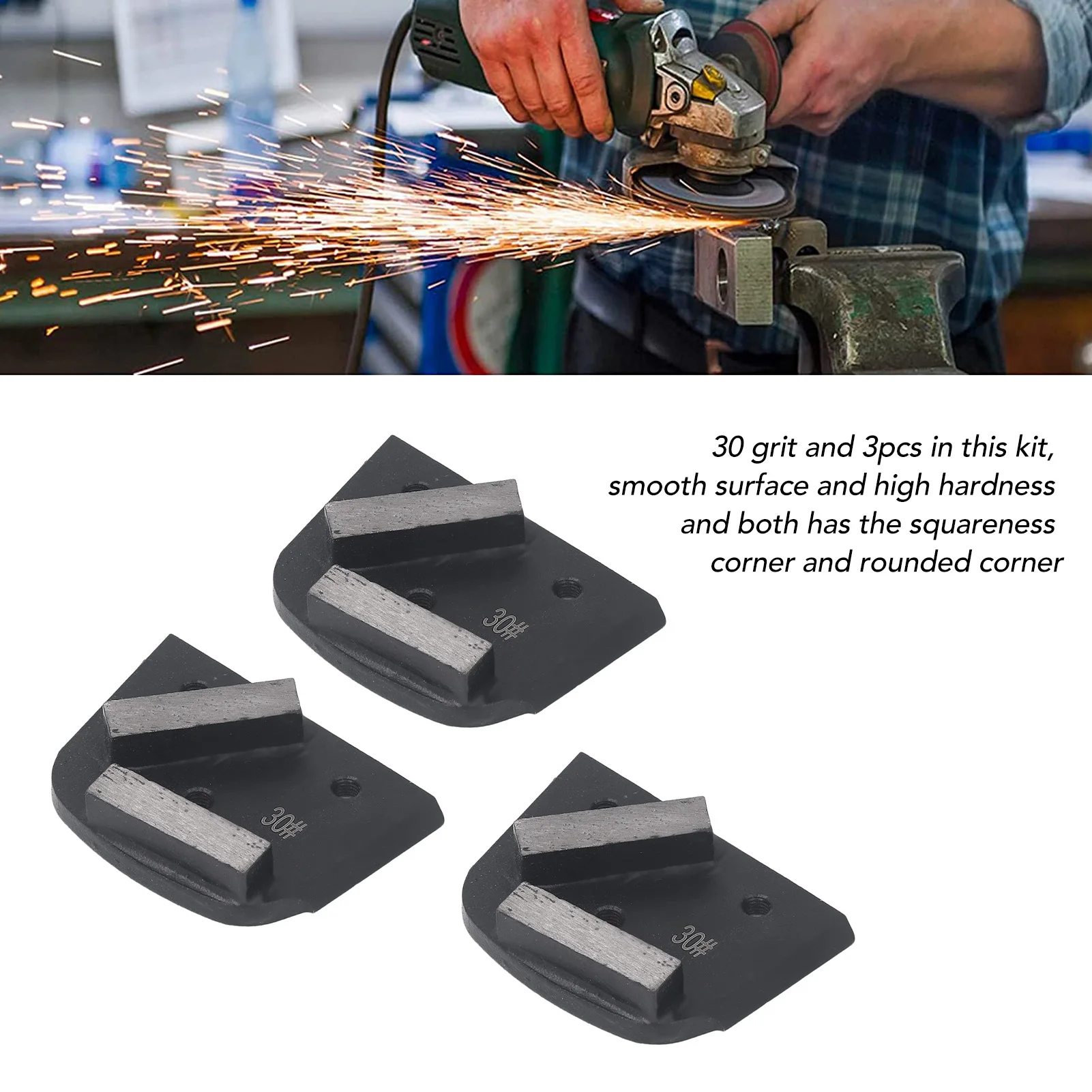 

Набор из 3 алмазных шлифовальных блоков с зернистостью 30, 2 зубца, для полировки бетона и краски