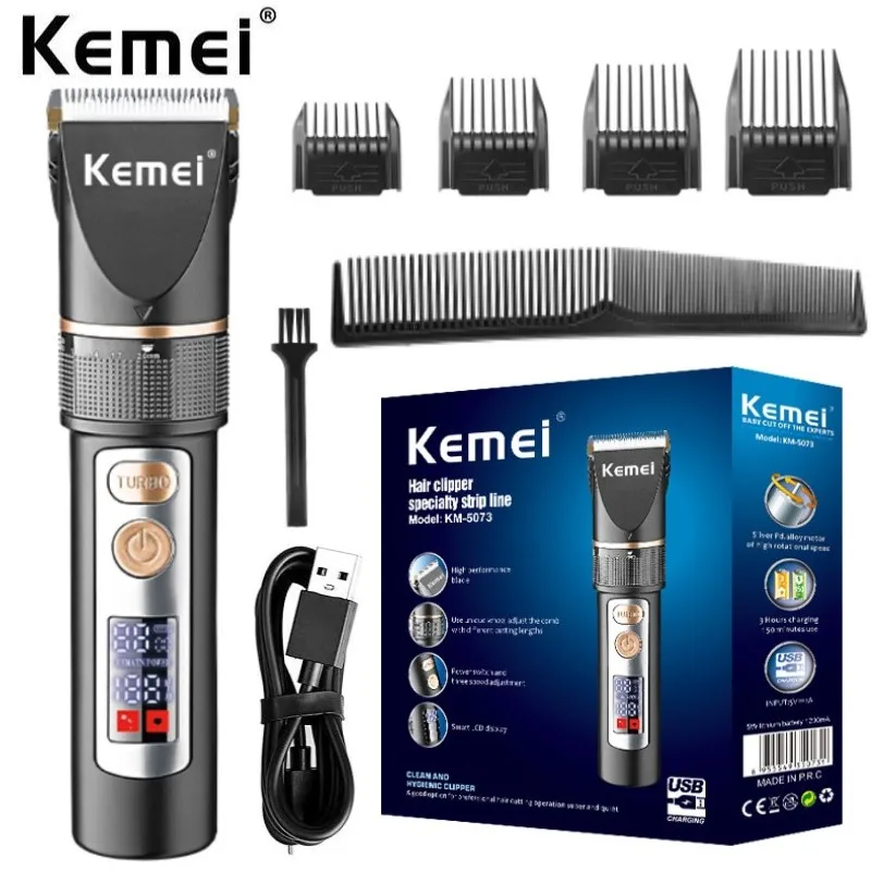 

Kemei Professional Hair Clipper Adjustable Ceramic Blade Trimmer Salon Low Noise Turbo Motor Hair Cutting Machine Rechargeable