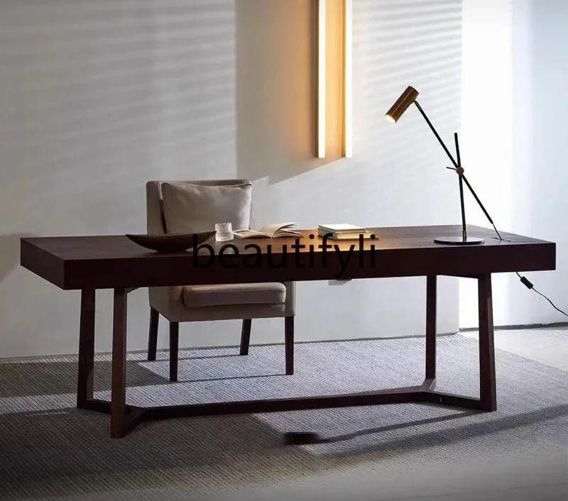 

minimalist study desk light luxury modern smoked solid wood living room home long table, desk workbench