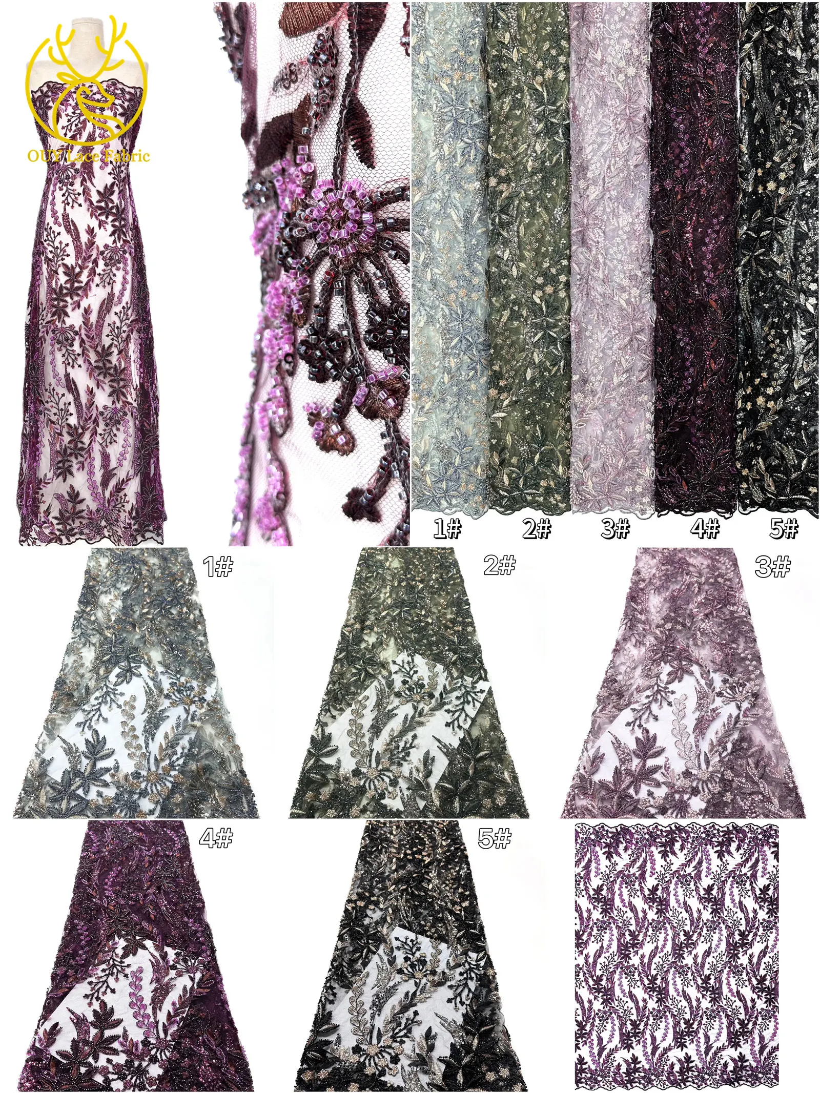 2026 Eleganter Afrikanischer Pailletten-Stickerei-Spitzenstoff 5 Yards Hochwertige Französische Perlen-Spitze Nigerianisches Party-Abendkleid Nähzubehör – Detail 3