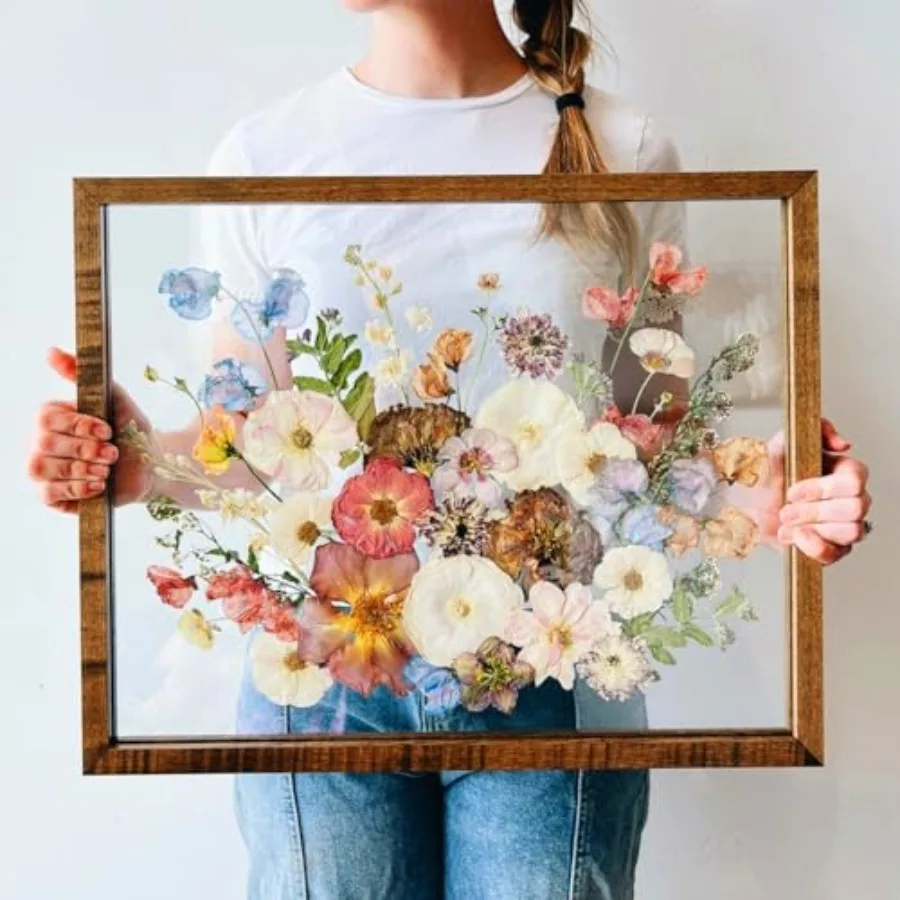 

Плавающая рамка 16x20 из тикового дерева, двойное УФ-стекло, коробчатая рамка-витрина для цветов, большая рамка для сухоцветов