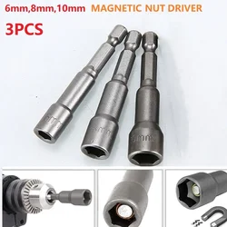 Soket adaptörü sürücü soket Bit Set Hex Hex soket adaptörü manyetik somun ile manyetik 1/4 inç 6mm/8mm/10mm yepyeni