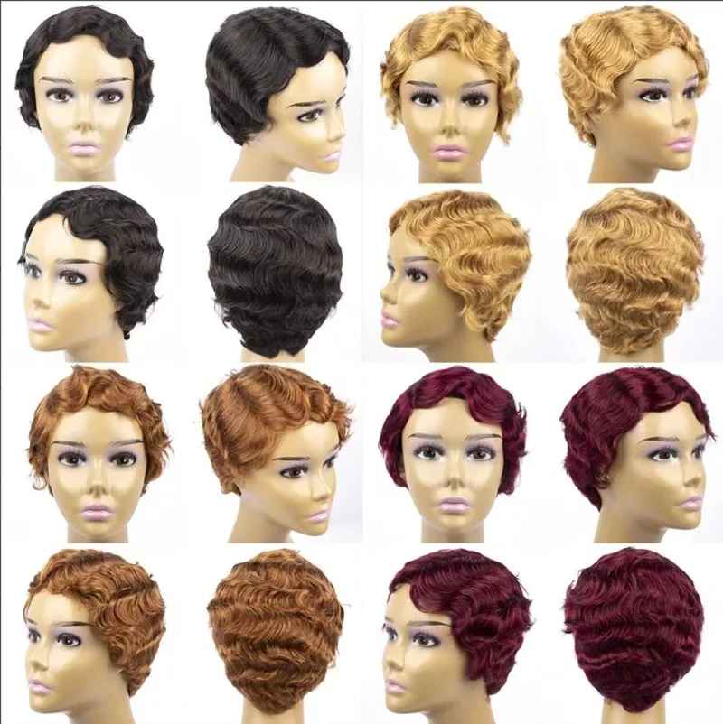 Premium Full Mechanism Pixie Cut Wave Non Adhesive Wig Shanghai Head #1B#27#30#99J Multi Color Selection Brazilian Virgin Remy