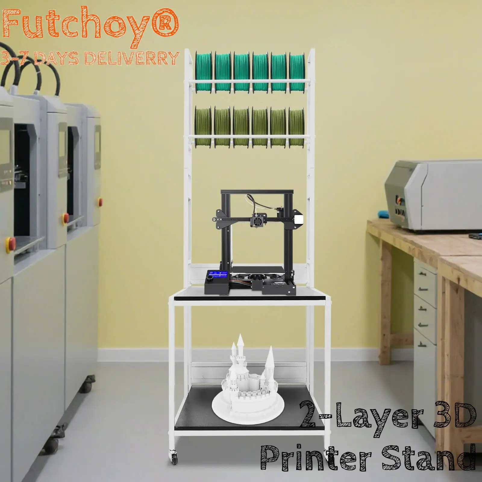 

2-Layer 3D Printer Stand, Filament Storage Rack Heavy Duty Mobile Table with Wheels 60x60x175CM for Studio Office Organization
