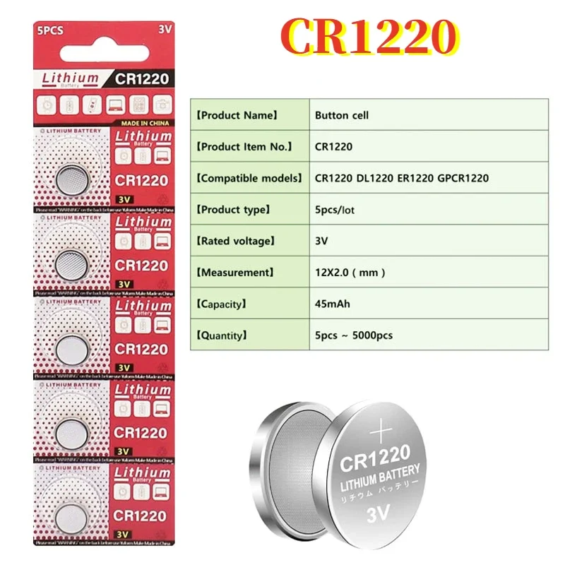 3V CR1220 Lithium Battery CR 1220 LM1220 BR1220 KCR1220 for Toy Watch Scale Calculator Car Remote Control Mouse Button Coin Cell