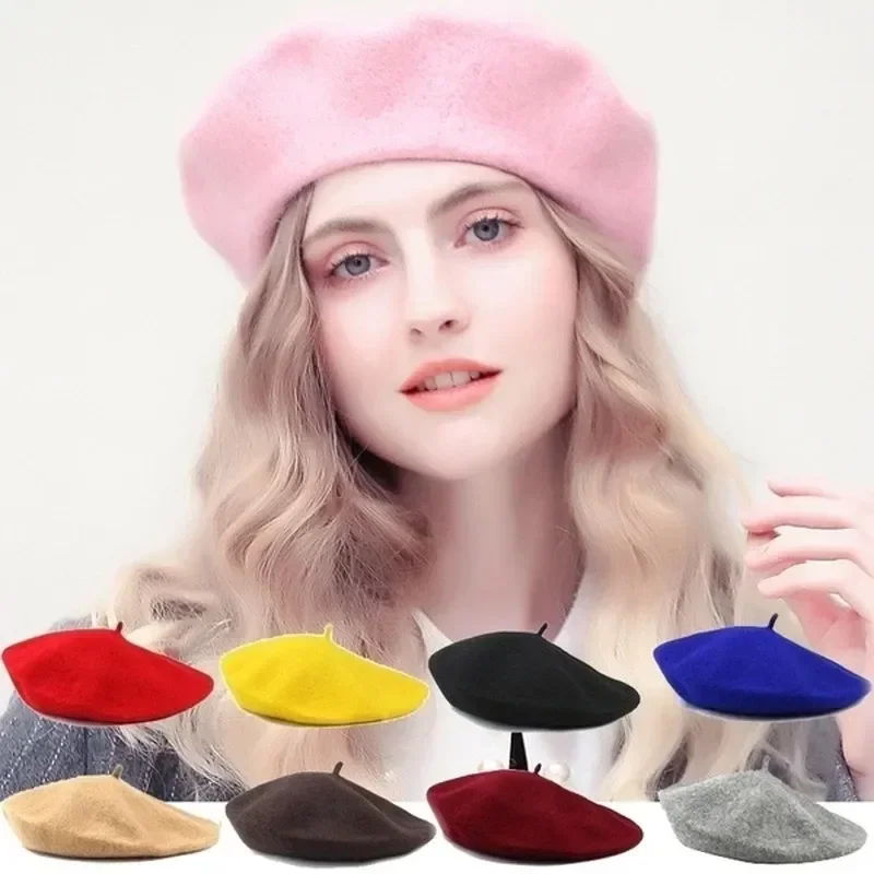 Women Wool Berets French Artist Style Warm Winter Beanie Hat Retro Plain Beret Solid Color Elegant Lady All Matched Autumn Caps