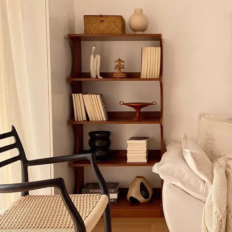 Medieval solid wood multi-layer bookshelf Nordic living room locker study display shelf storage