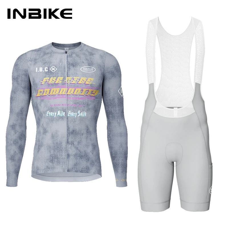 

INBIKE Men's Cycling Jersey Set Long Sleeve Quick Dry Breathable Bicycle Clothing for Men Mountain Bike Bib Shorts Riding Wear