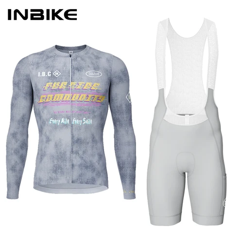 INBIKE-Conjunto de Jersey de ciclismo para hombre, ropa de bicicleta transpirable de secado rápido de manga larga, pantalones cortos con pechera para bicicleta de montaña, ropa de montar