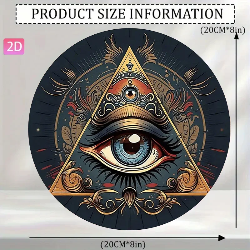 2D Flat High Definition Metal Wall Art Masonic Eye of Providence All Seeing Eye Divine Triangle Symbol Round Metal Sign Featurin