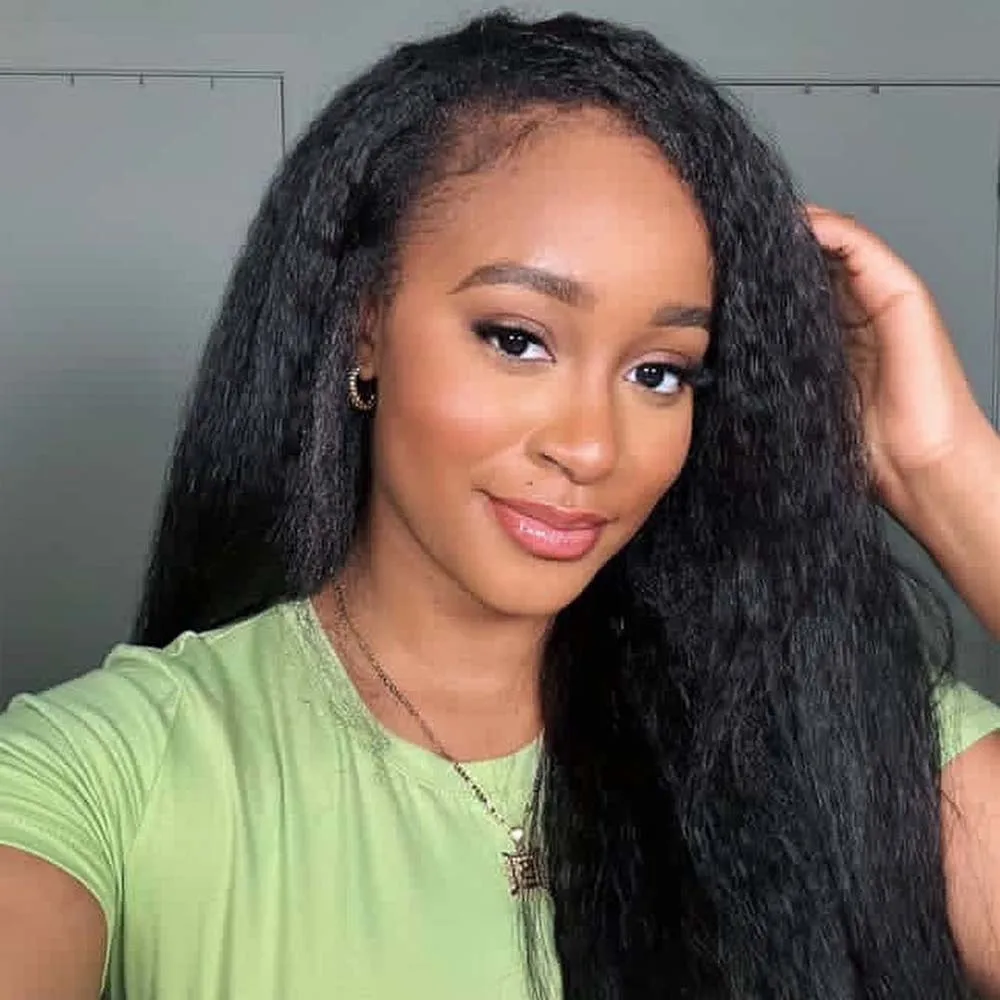 

Geeta Half Wigs Человеческие волосы 3 в 1, полупарик Kinky Straight, бесклеевой парик, человеческие волосы, готовые к ношению, откидный на шнурке, полупарик