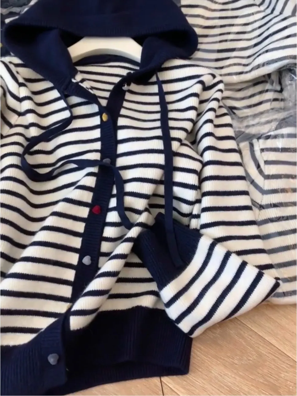 

American Lazy Dstring Hooded Striped Knitted Open Cardigan Women's Soft Cozy Sle Sweater Outerwear Loose Top