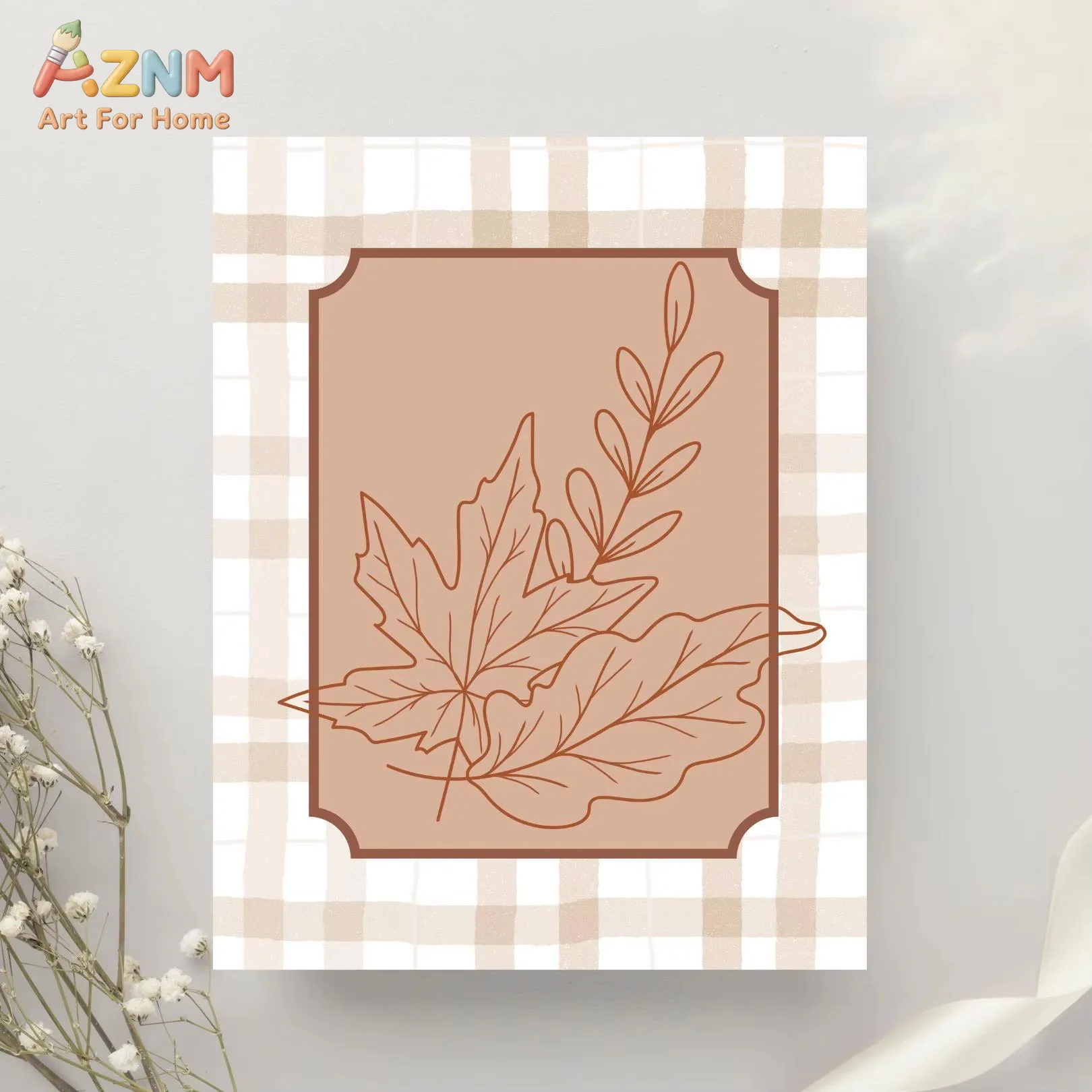 Fall Wall Art Bundle Autumn Prints Poster Pumpkin Leaves Apple Gingham Decor Cozy October & Fall Quotes Print Poster Gift