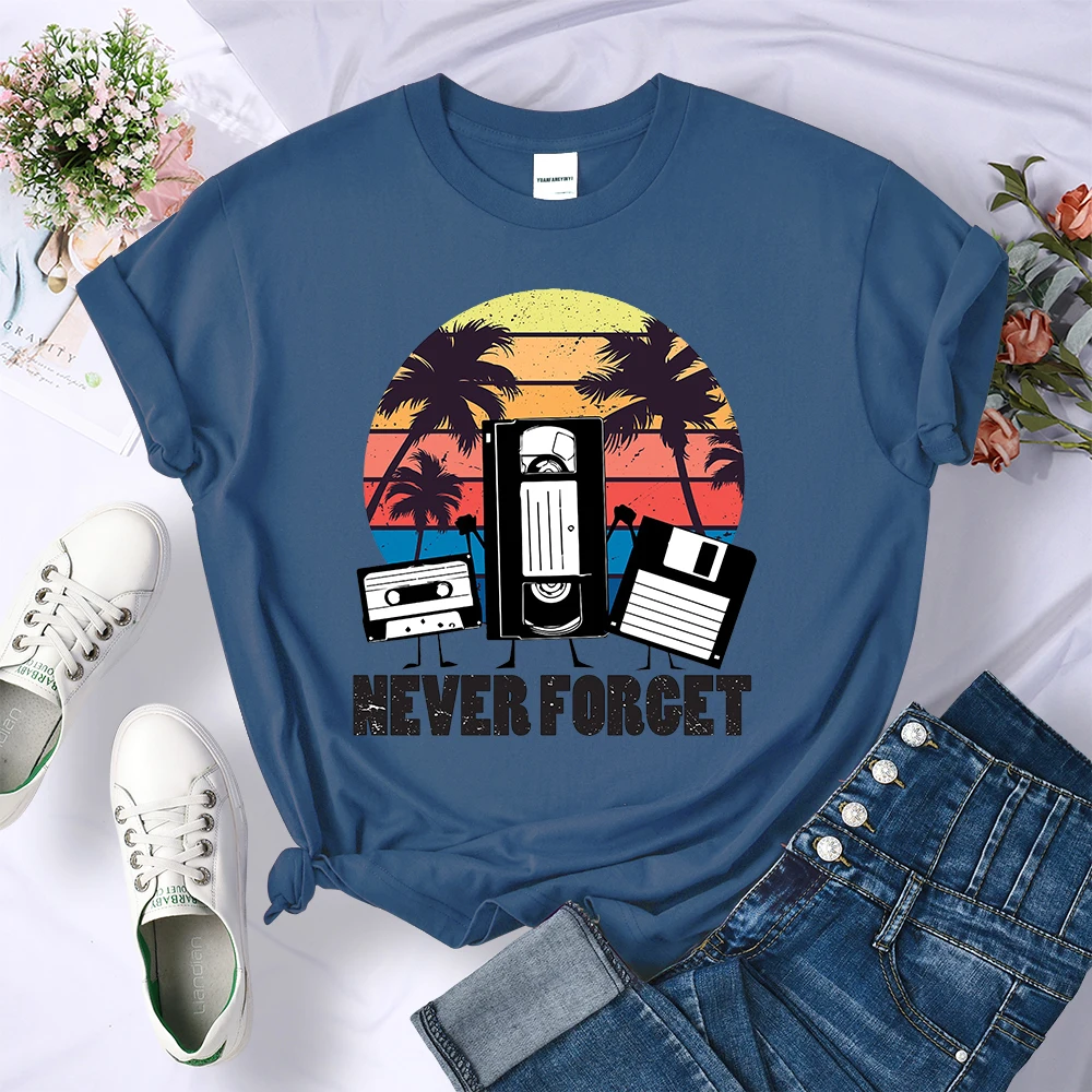 Never Forget 90S Vhs Disk Print Women T Shirts Breathable Summer T-Shirt Street Hip Hop Tee Shirt O-Neck Sweat Female Crop Top