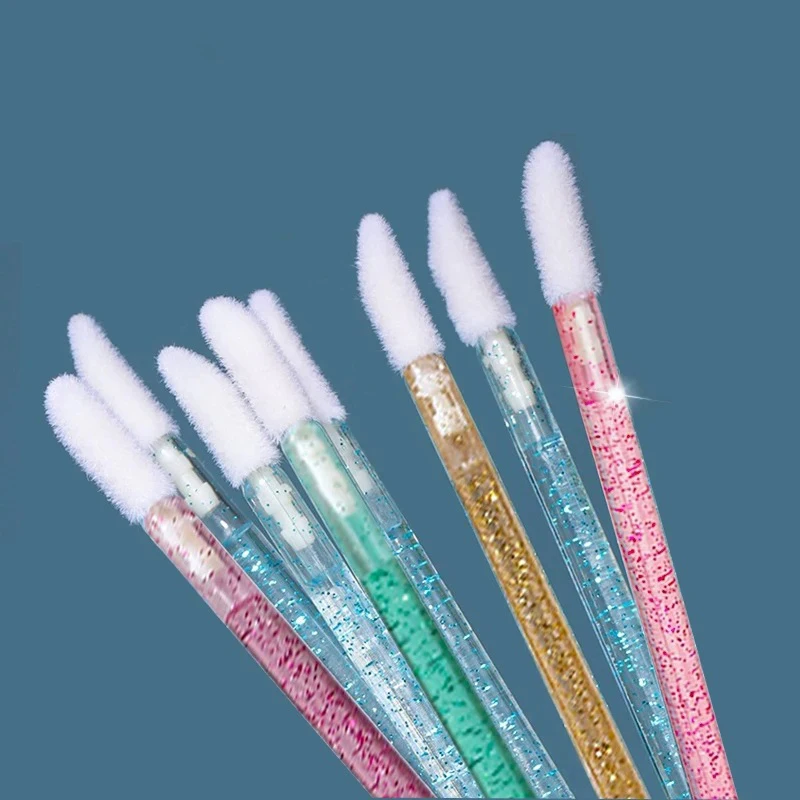 50Pcs Crystal Lip Brush Lipstick Gloss Wands Eyelash Spoolies Lash Extension Cleaning Applicator Micro Makeup Tools