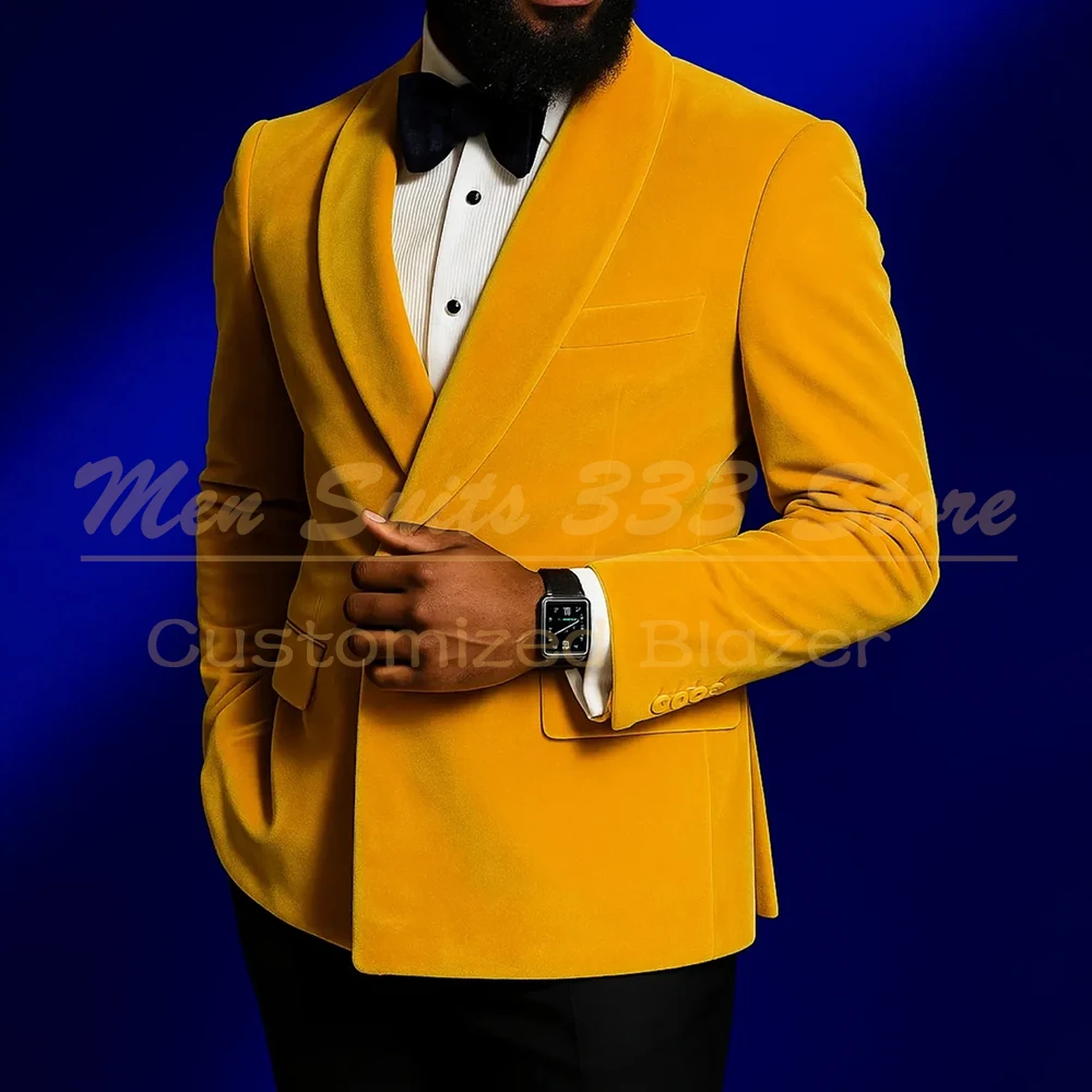 

Bespoke Yellow Blazer With Black Pants Daily Men's Suits Elegant Back Vent 2 Piece Jacket Trousers Evening Party Clothing