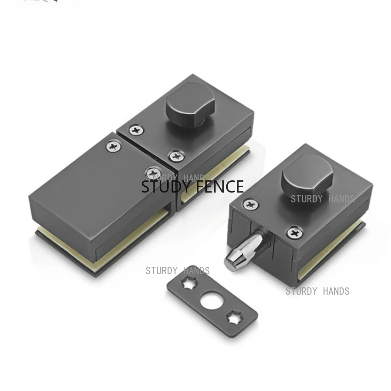 1 Set of Zinc Alloy Gun Gray Glass Door Lock Bathroom Shower Room Pin Frameless Single Door Double Door Floor Lock 8~15mm Glass