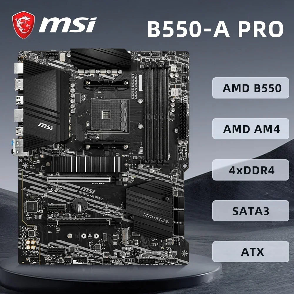 MSI B550-A PRO motherboard supports AM4 Ryzen 9 5900X 3900X Ryzen 7 5800X3D Ryzen 5 5600X CPU AMD B550 Chipset 4xDDR4 1xHDMI ATX