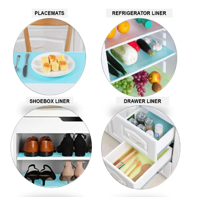 Revestimiento lavable para refrigerador, alfombrillas recortadas para estantes, almohadillas para congelador, vidrio, armario, cajón, 4 piezas