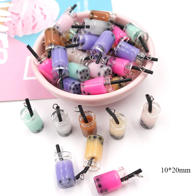 20Pcs/lot Miniature Milk Tea Cup With Hook Resin Cabochon Pendants DIY Jewelry Making Earrings Keychain Charms Accessories Craft