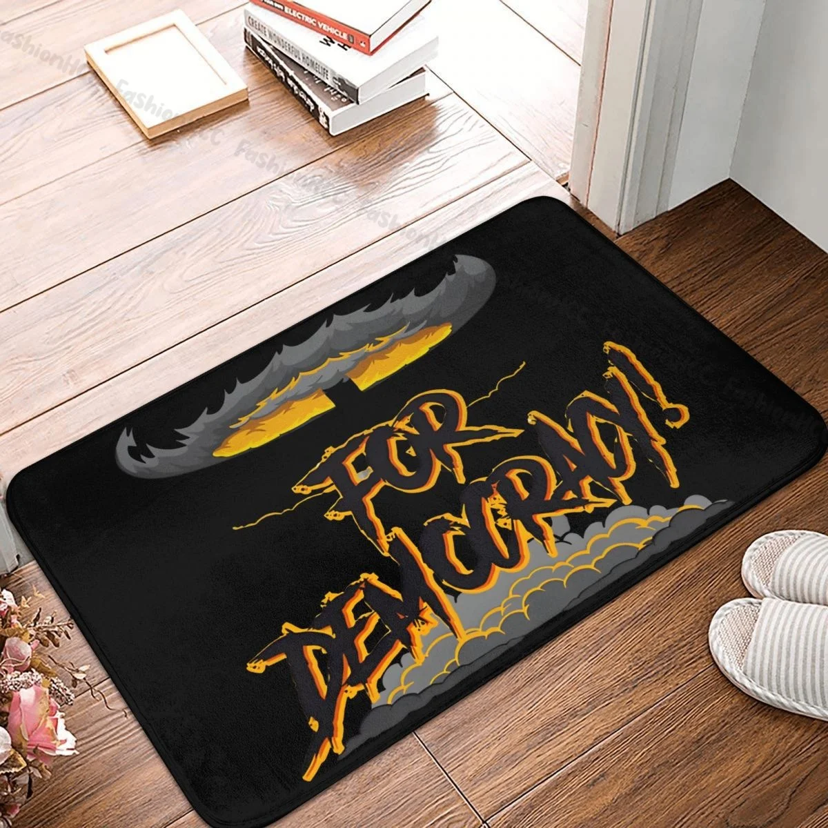 Helldivers II Games Bathroom Mat Helldivers For Democracy Doormat Flannel Carpet Entrance Door Rug Home Decor