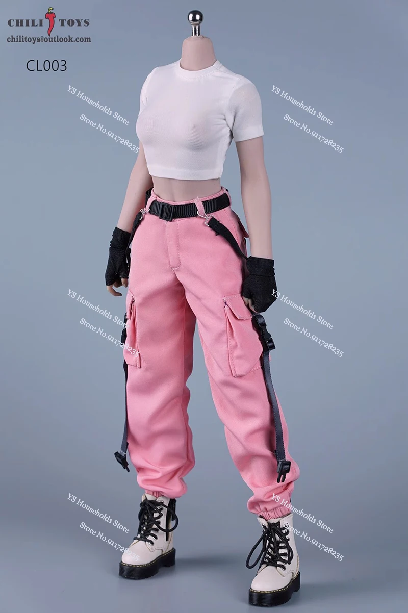 CHILI SPEELGOED CL003 1/6 Vrouwelijke Soldaat Zakken Ontwerp Trendy Tooling Broek Zwart Wit Korte T-shirt Kleding Accessoire Voor 12 "Body