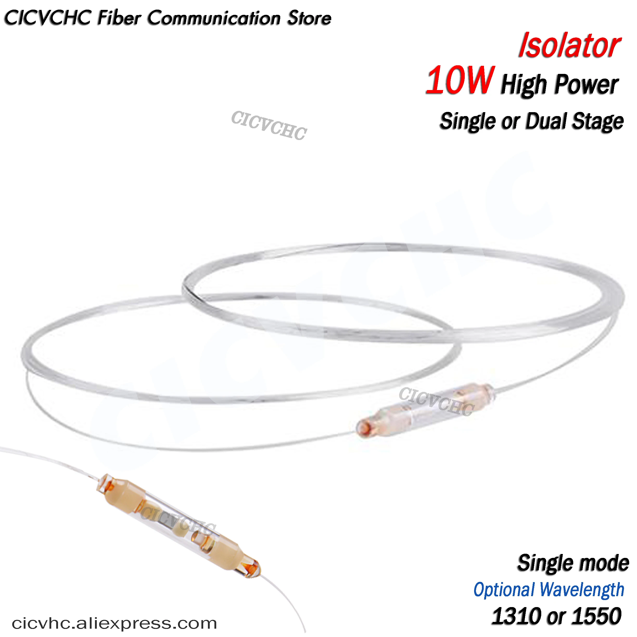 High Power Isolator with 1310 or 1550nm, Single or Dual Stage, Bare Optica Fiber type, Single mode