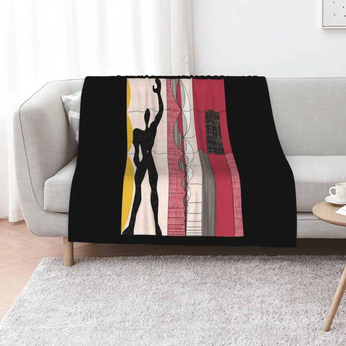 Le Corbusier architecture illustration minimalist colored pencil Modulor \t Throw Blanket For Decorative Sofa Plaid Blankets