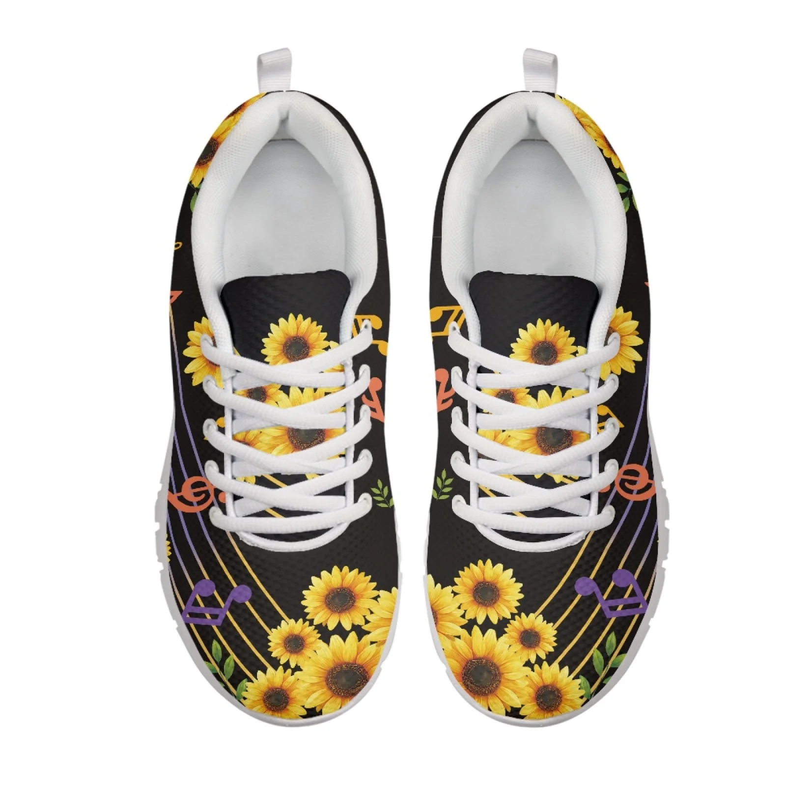 Coloranimal Sunflower Music Notes New Trend Sports Shoes Women Running Walking Shoes Low Top Athletic Sneaker for Men
