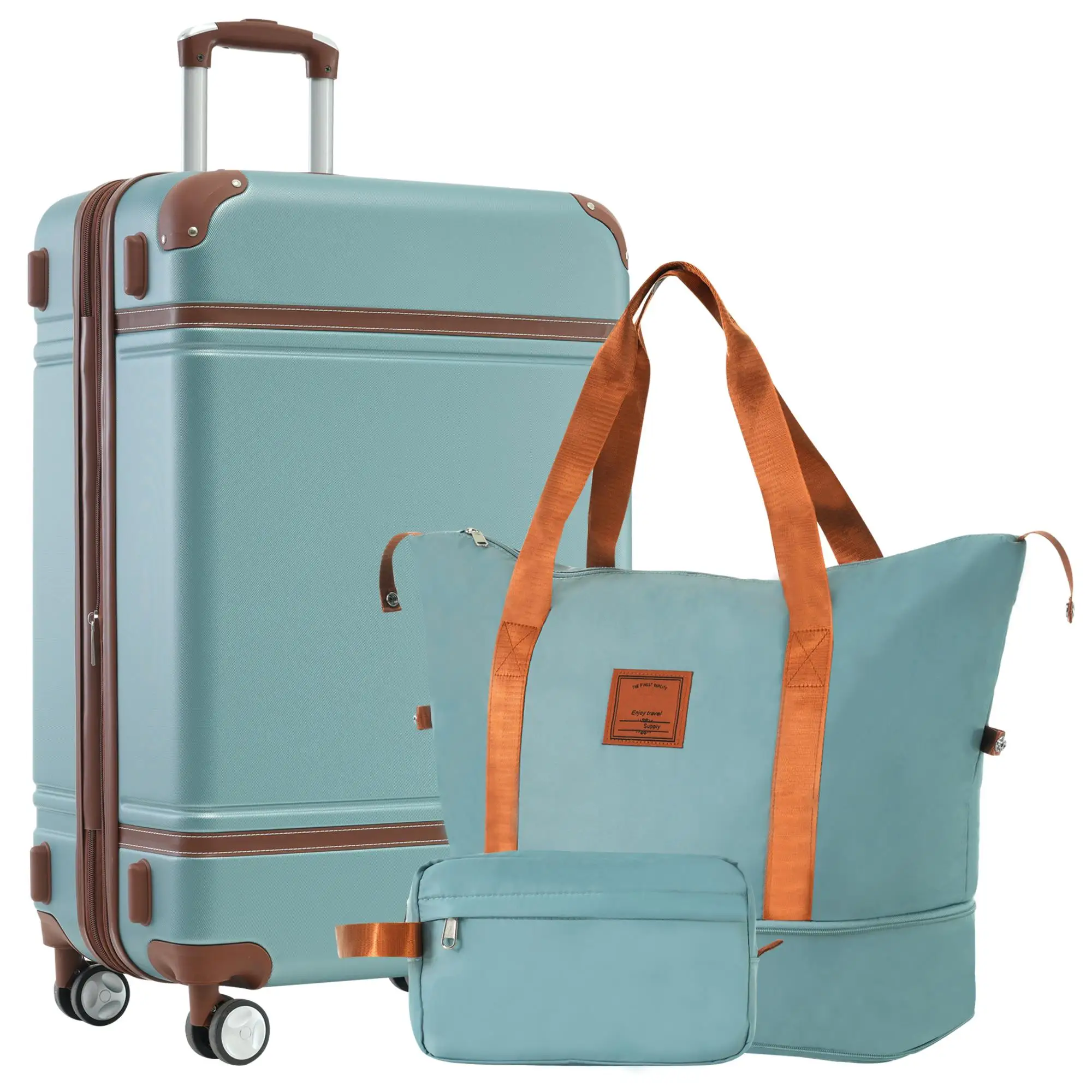 Lightweight Green Hardshell Luggage Set - 28 Vintage Suitcase with Double Spinner Wheels & TSA Lock