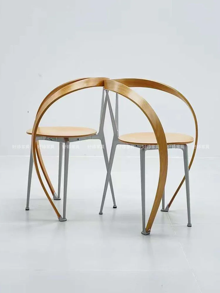 Nordic Designer Mid-Ancient Creative Solid Wood Ribbon Chair Special-Shaped Metal Dining Chair Bedroom Cosmetic Chair