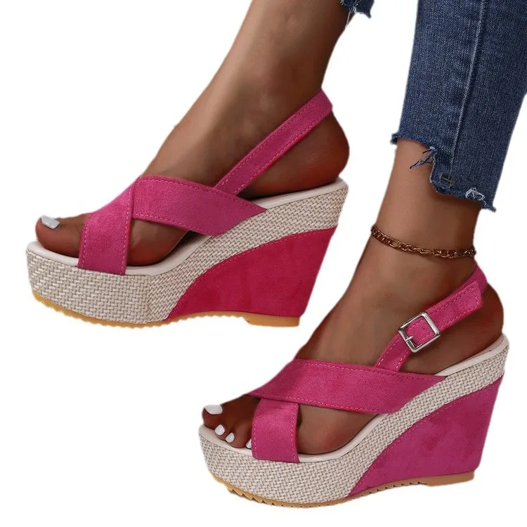 Plus Size 35-42 Shoes for Women Ankle Buckle Wedges Sandals for Women Summer Denim Sandal Comfortable Thick Sole Sandalias Mujer