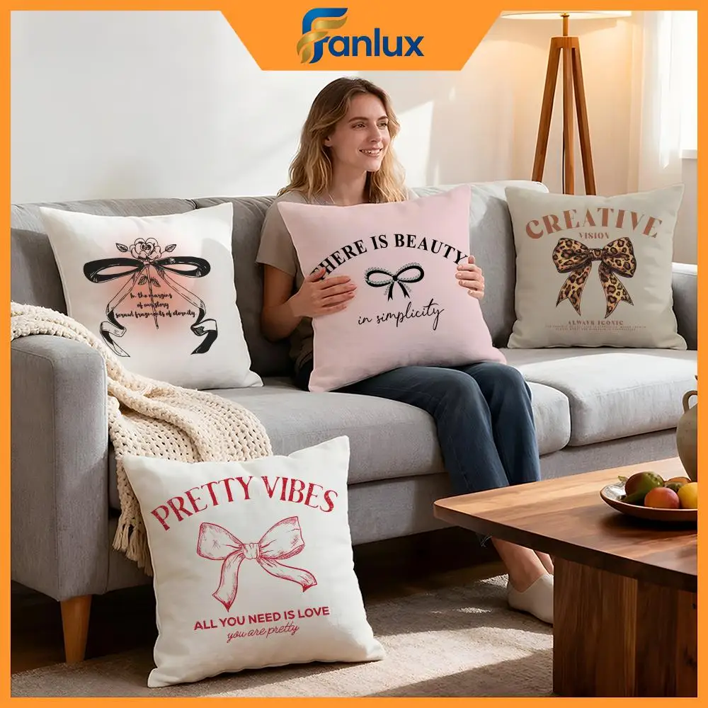 Style Korean Trendy Bow Cushion Cover 4Pcs Decorative Covers Soft Cushion Case for Sofa Couch Decor 40x40 45x45 Pillowcases