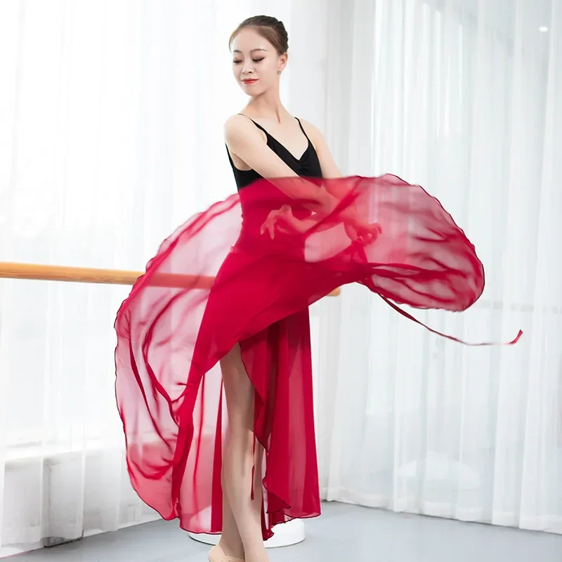 Acult Lyrical Long Wrap Ballet Skirt Women Chiffon Ballet Dress Girls Ladies Gymnastics Skate Dance Costume Dance Wrap Skirt