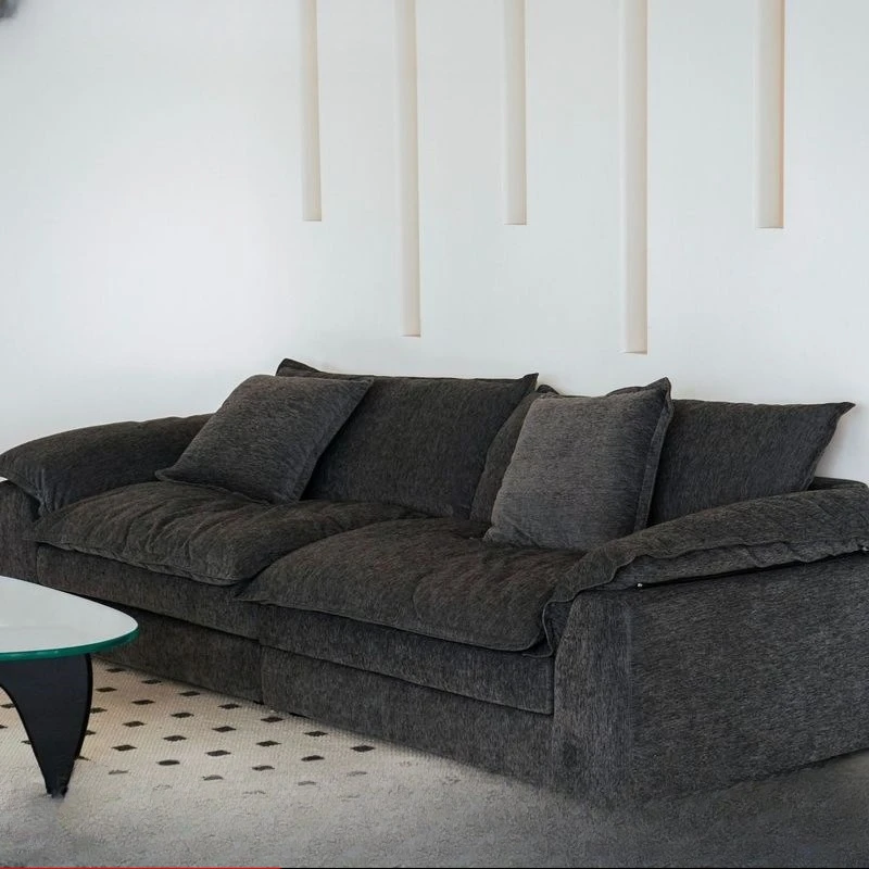 

Island sofa retro lazy wind sitting deep down fabric three-person sofa high and dark gray hotel